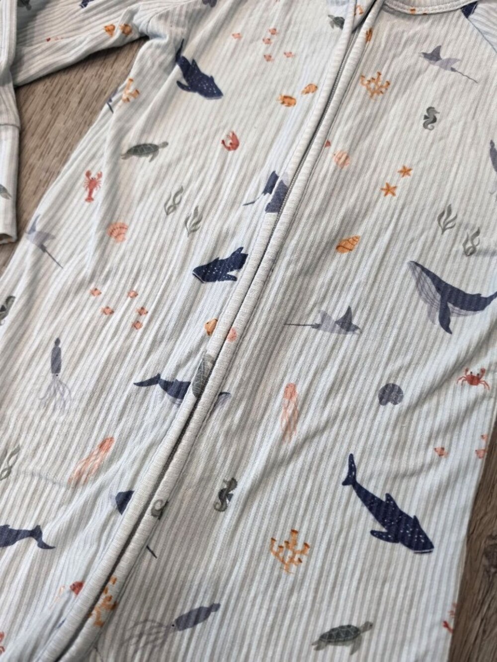 Brave Little Ones Baby Toddler Footed Pajamas 12-18M Zip-Up Ocean Theme Bamboo - Picture 3 of 9